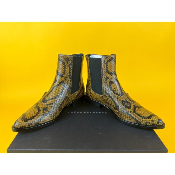 Freda Salvador Joan Chelsea Boots Womens 5 M Brass Snake Embossed Leather NWB - Picture 4 of 12